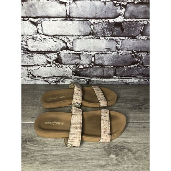 Minnetonka 532288 Pink Fabric Striped Casual Slides Sandals Women Sz 7M US/38EU - Picture 13 of 16